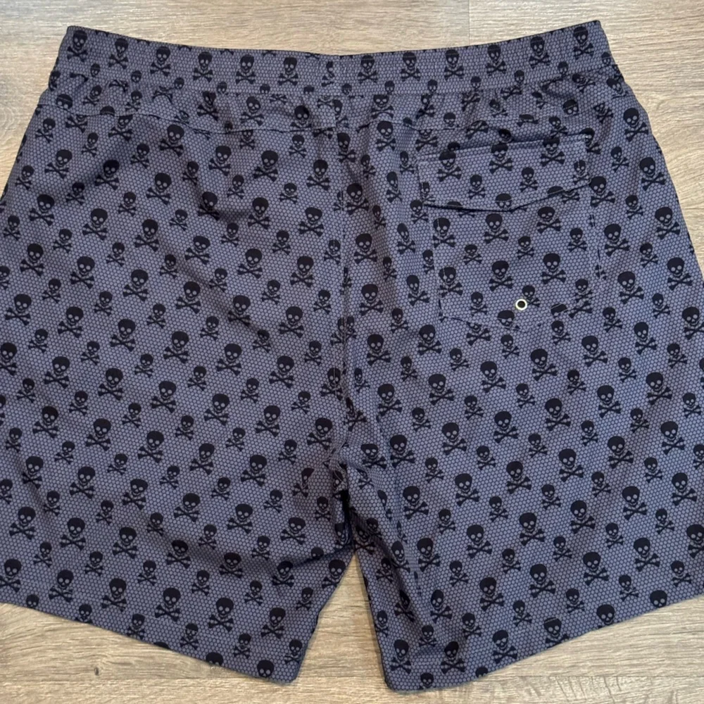 Maceoo Skull Print Swim Shorts in Charcoal with Neon Green Accents - Picture 2 of 4